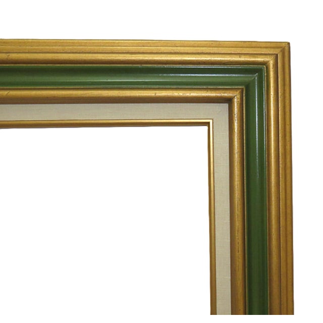 FREE SHIPPING ANYWHERE IN THE CONTINENTAL US! This is a vintage gilt and green wood picture frame with white linen liner....