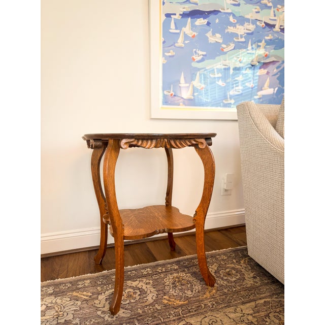 Antique Quarter-Sawn White Oak Accent Table With Lower Shelf For Sale In Washington DC - Image 6 of 7