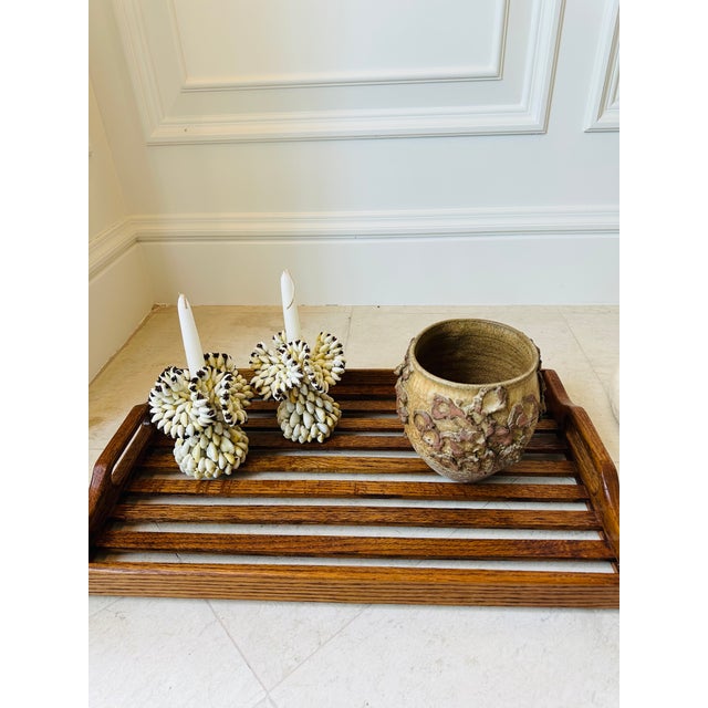 Vintage 1970’s Large Oak Slat Tray With Handles For Sale - Image 15 of 17