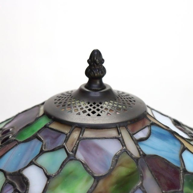 Metal Arts & Crafts Leaded Stained Glass Table Lamp, Stylized Grape & Leaf, Early 20th Century For Sale - Image 7 of 8