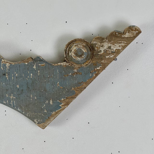 Early 20th Century Architectural Salvage Decorative Wood Valance Element in Blue Gray & Crescent Design For Sale - Image 10 of 12