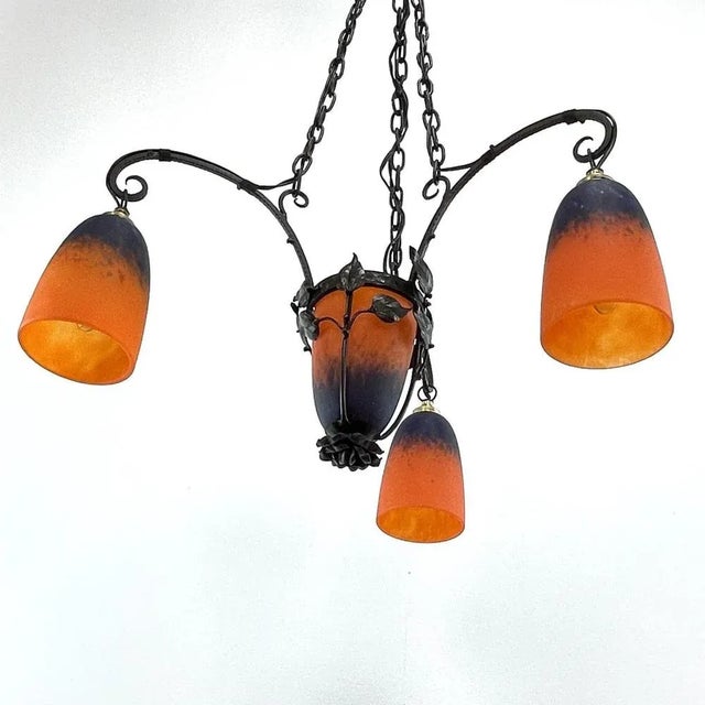 Art Deco Pate De Verre Ceiling Lamp from Schneider, France, 1930s For Sale - Image 3 of 11