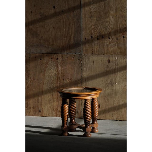 Mid-Century Modern Danish Oak Table with Spiral-Turned Legs and Glass Top, 1950s For Sale - Image 12 of 18