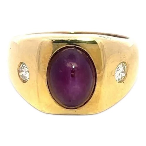 Star Ruby Diamond Men's Ring 18k Yellow Gold Size 9.5 For Sale