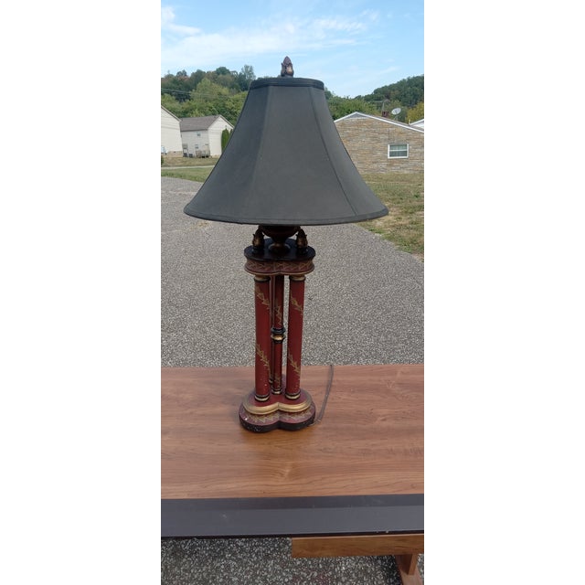 Vintage Chinese Red & Gold Pillar Lamp With Classic Design For Sale - Image 6 of 12