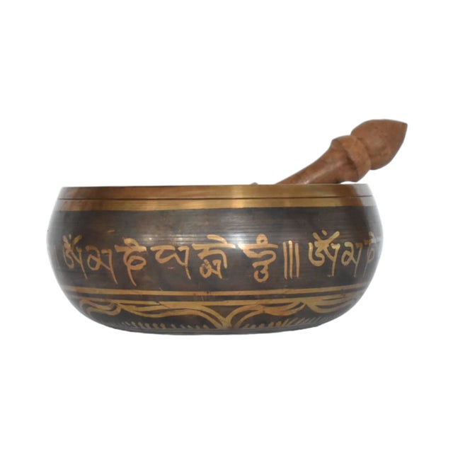 Tibetan Brass Singing Bowl With 5 Dhyani Buddhas For Sale In San Francisco - Image 6 of 7