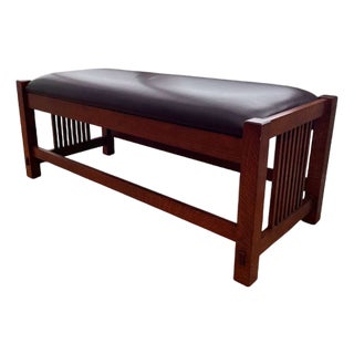 Stickley Mission Wooden Bench W/Spindle Sides For Sale
