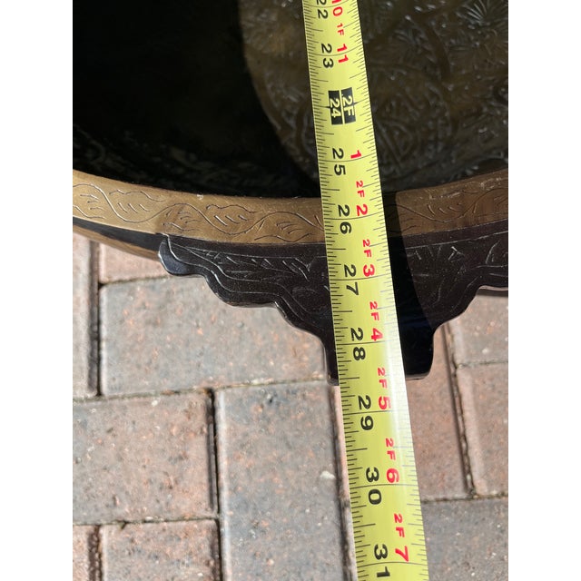 Large Brass Vintage Etched Handcrafted Indian Urli Bowl (29 Inches Long and 20lbs) For Sale - Image 14 of 14