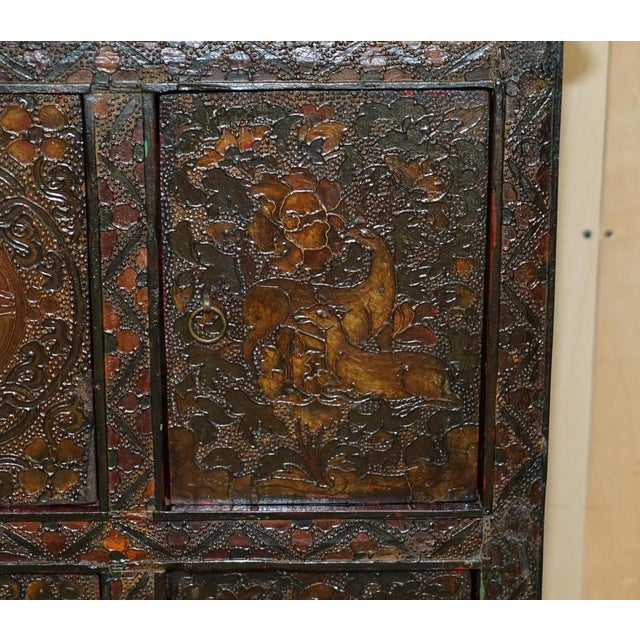 Antique Tibetan Chinese Deer & Flower Polychrome Painted Altar Sideboard For Sale - Image 10 of 18