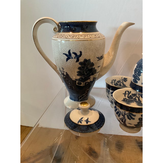 Midcentury 1950s Double Phoenix Ming Blue Willow set of 27 pieces by Nikko Japan. Includes: 1 teapot (no lid), 1 lid but...