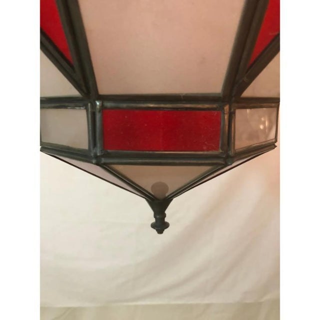 1990s Art Deco Style White Milk & Red Glass Chandelier, Pendant or Lantern, a Pair For Sale - Image 16 of 18
