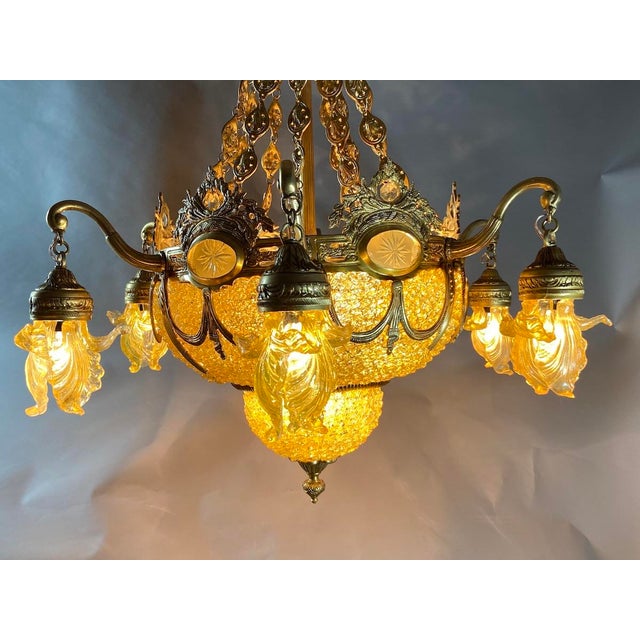 French 1970 French Louis XVI Bronze Gold Crystal Chandelier For Sale - Image 3 of 18