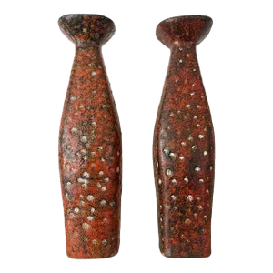 1960s Hungarian Red Fat Lava Ceramic Vases by Margot Csizmadia- a Pair