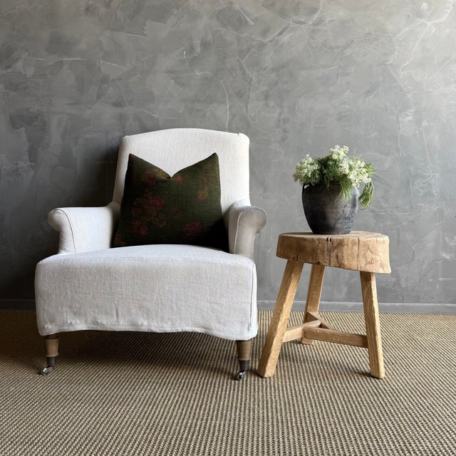 This solid stump slice was turned into a side table or stool. The solid thick top has a beautiful movement with unique...