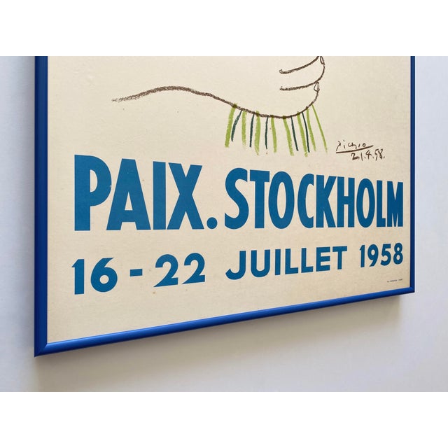 Pablo Picasso Vintage 1958 Mid Century Modern Lithograph Print " Bouquet of Peace " Framed Paix Stockholm Poster For Sale - Image 9 of 15