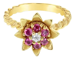 Medium Ruby Tulip Ring 14k Yellow Gold, Size 7