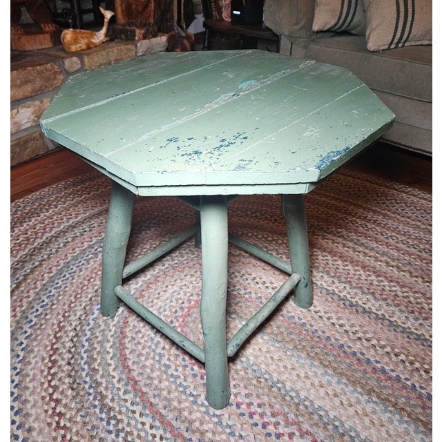 Early 20th Century Old Hickory Octagonal Center Table With Original Green Patina For Sale - Image 4 of 18