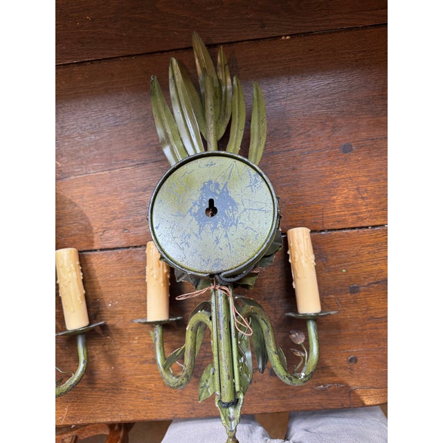 Yellow Vintage Tole Sunflower Sconces - a Pair For Sale - Image 8 of 10