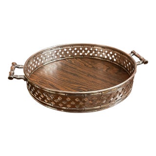 Silverplated Faux Bamboo Drinks Tray For Sale