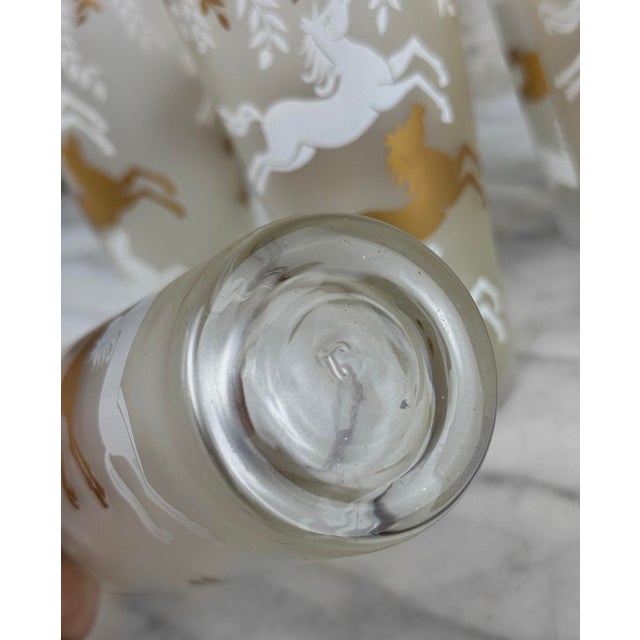 White Mid-Century Hollywood Regency Frosted Glass Galloping Horse Tumblers - Set of 6 For Sale - Image 8 of 8