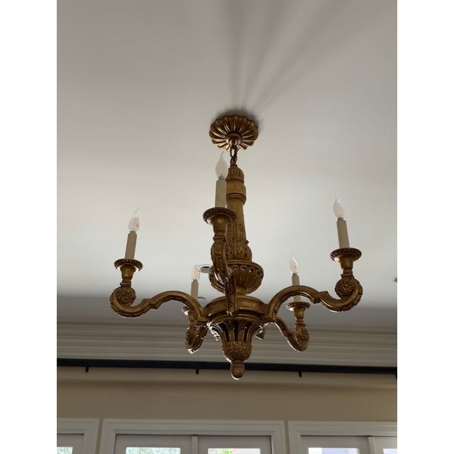 Paul Ferrante Paul Ferrante Giltwood Five-Light Carved Chandelier For Sale - Image 4 of 6