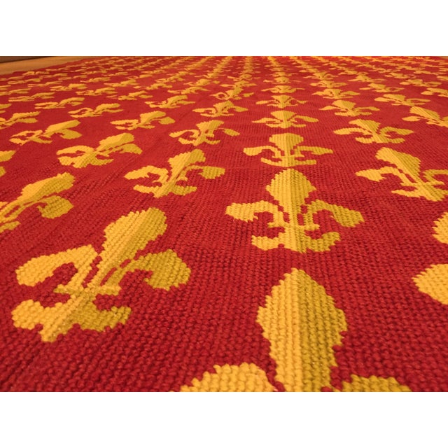 Antique Needlepoint Rug in Red Wool with French Lily, 1870s For Sale - Image 12 of 15