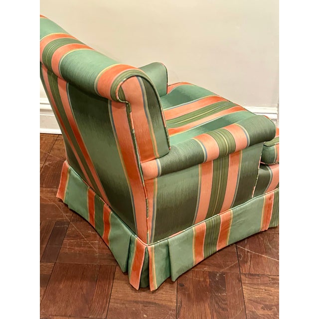1980s Green & Coral Striped Upholstered Club Chair, Palm Beach Style For Sale - Image 5 of 12