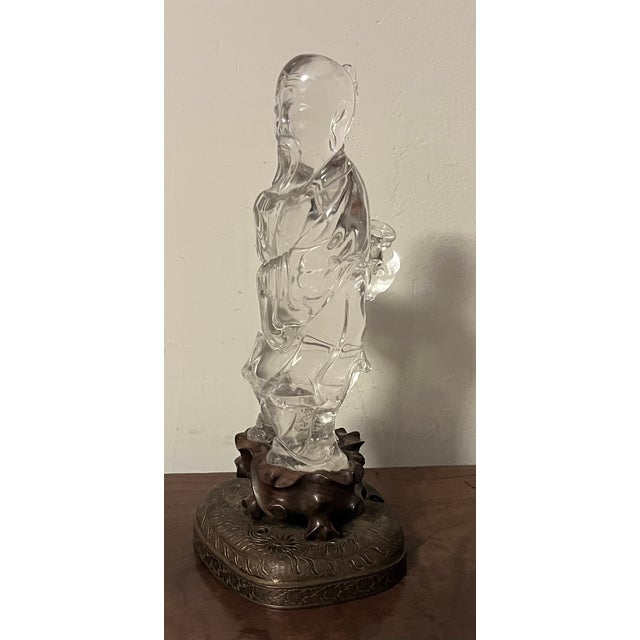 Transparent Antique Chinese Carved Rock Crystal Figure of an Immortal For Sale - Image 8 of 18