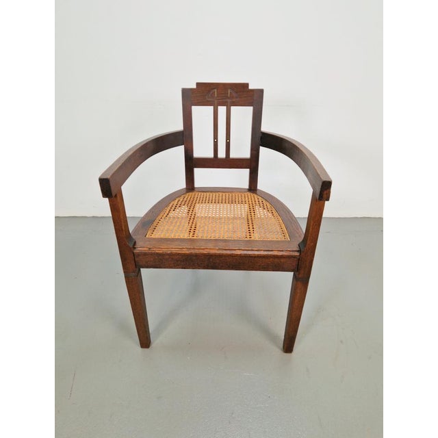 Art Nouveau chair rattan webbing oak copper ’20 Art Deco Art Deco Art Nouveau armchair with a beautiful, sleek design. Oak...