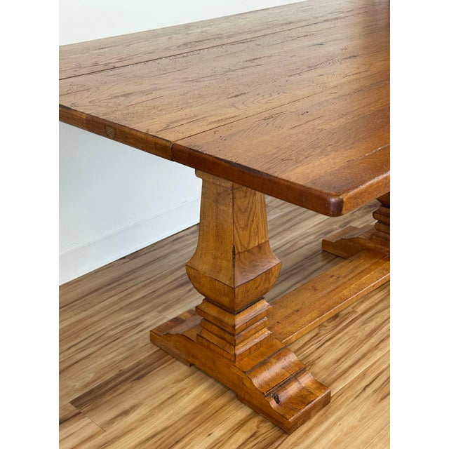 Vintage Solid Wood Tuscan Farmhouse Style Drop Leaf Trestle Table For Sale - Image 13 of 17