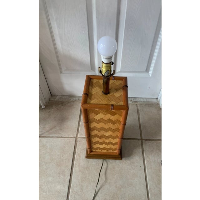 Vintage Faux Bamboo and Woven Rattan Table Lamp For Sale - Image 4 of 5