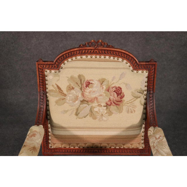 French Louis XVI Needlepoint Fauteuil Armchair in Walnut, Circa 1890 For Sale - Image 12 of 12