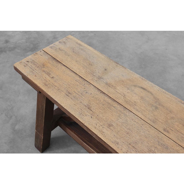 Antique French Rustic Oak Trestle Bench, 1890s For Sale - Image 13 of 14