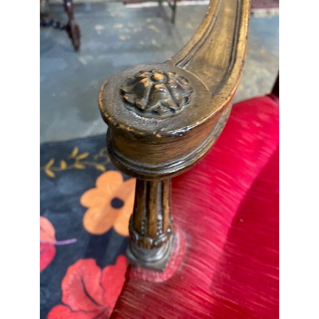 French Antique Louis XVI Style Settee 19th Century Custom Plush Red Velvet For Sale - Image 9 of 12
