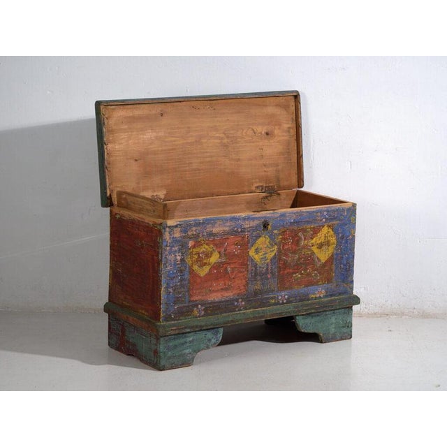 Antique Red Colored Trunk in Wood For Sale - Image 5 of 13