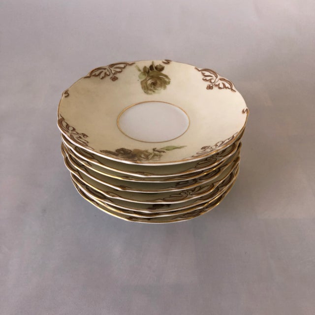 Antique Art Nouveau Set of 8 Saucers , Makers mark reads " Silesia Old Ivory 16 " They are in excellent condition. Saucer...