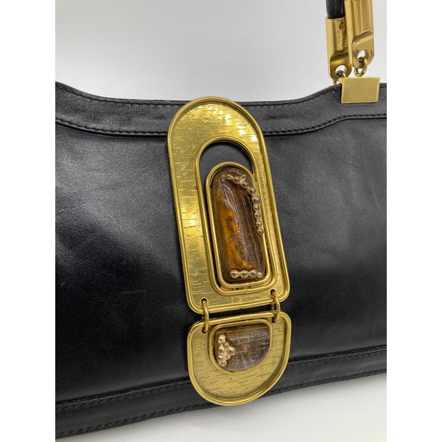 Brown RARE Chloe Vintage Brown Leather Amber Jeweled Top Handle Bag c2000s For Sale - Image 8 of 11