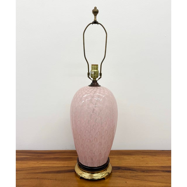 Elegant and softly sculptural, this vintage Murano-style table lamp features a hand-blown art glass body in a delicate...