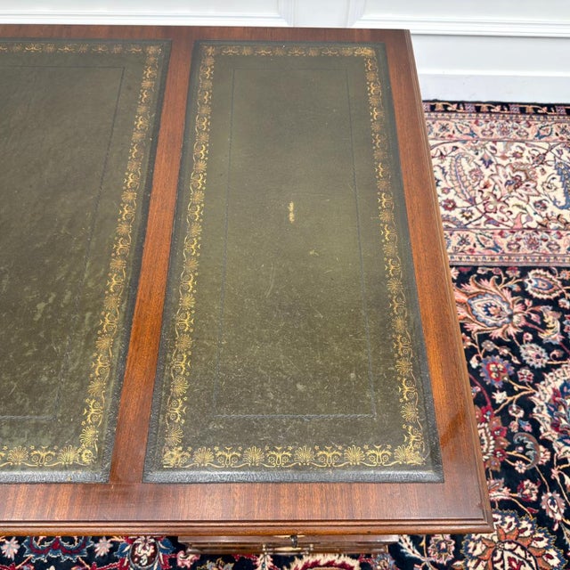 English Classic Desk with Green Leather Top For Sale - Image 17 of 18