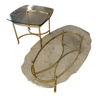 SET-Late 20th Century Vintage Set of La Barge Brass and Beveled Glass Coffee and End/Side Table For Sale