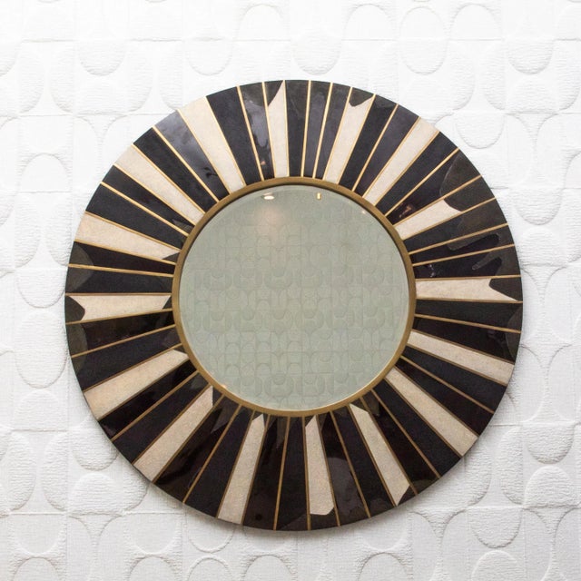 Modern Modern Mirror With Shagreen, Shell and Bronze Patina Brass Details by R&y Augousti For Sale - Image 3 of 6