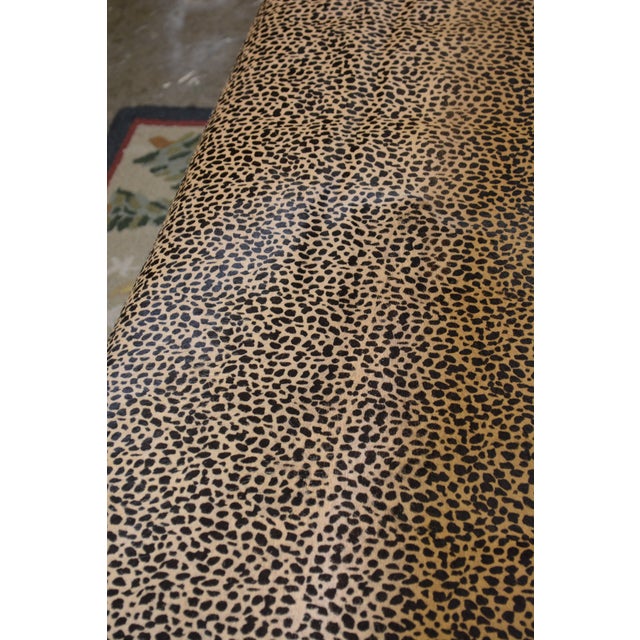 Cheetah Print Cowhide Covered Bench Ottoman W/ Nail Head Trim & Baluster Wood Base For Sale - Image 13 of 18