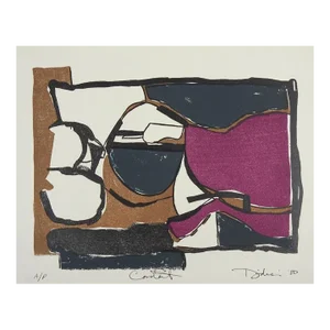 1980 Abstract in Purple Umber Black Lithograph