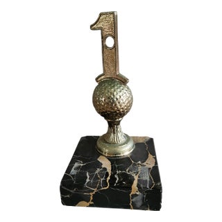 1962 Black Marble Golf Paperweight Bookend Hole in 1 Trophy For Sale