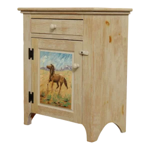 Hand Painted Western Cowboy Pine Single Drawer Nightstand