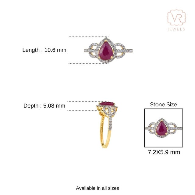 Luxury Mozambique Ruby & Diamond Statement Ring in 14k Yellow Gold Size 6 For Sale - Image 9 of 14