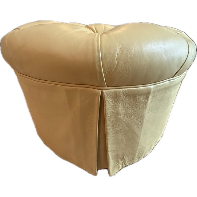 Custom Butter Yellow Tufted Leather Ottoman, Footstool For Sale - Image 16 of 18