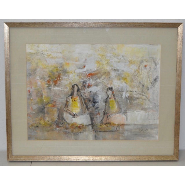 Gray Jaime Oates Original Painting "Fruit Vendors" C.1974 For Sale - Image 8 of 8