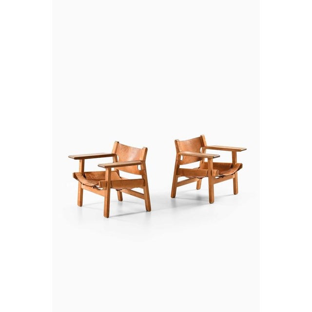 Spanish Chairs in Leather and Oak by Børge Mogensen, 1950s, Set of 2 For Sale - Image 6 of 10