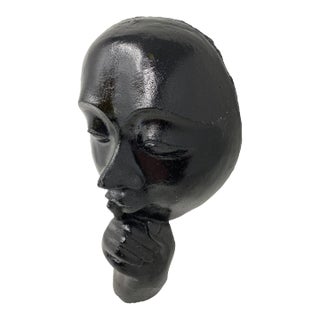 Vintage Black Concrete "Silence Is Golden" Abstract Sculpture With Integrated Hanger For Sale